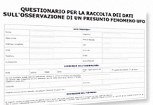 Questionari avvistamenti UFO in Italia